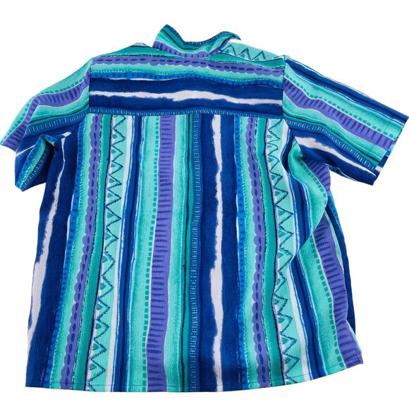 Alia Women's Button-Down Shirt Size 16 Striped Pattern Blue & Green Polyester - Picture 4 of 4